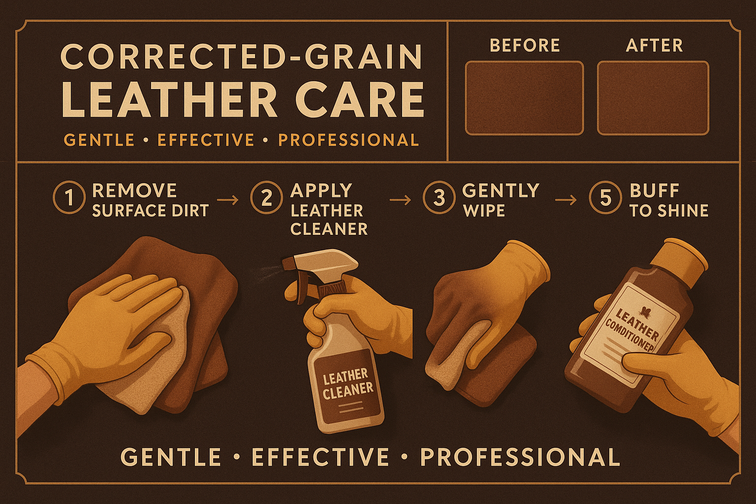 Cleaning corrected-grain leather finishes